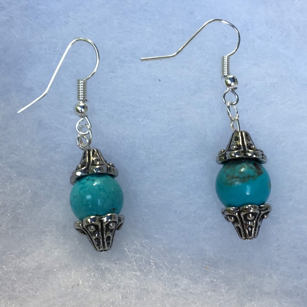 Turquoise Magnesite Drop Earrings - Picture 3 of 8